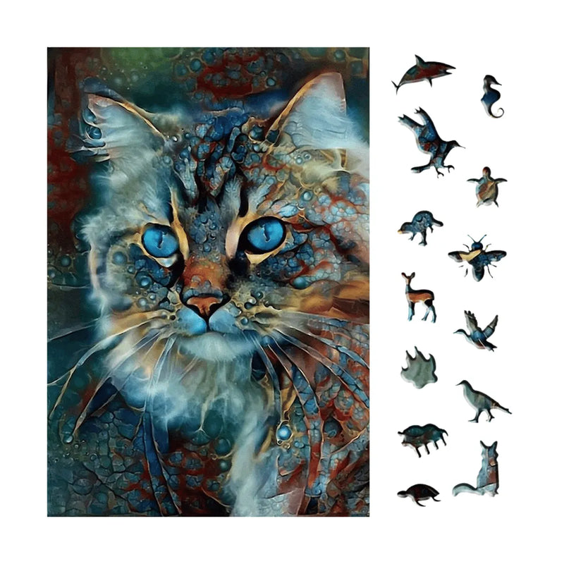 Quebra-Cabeça de Madeira Inova WOOD PUZZLE - Gato Místico | Diversão com Diversos Benefícios para Crianças e Idosos