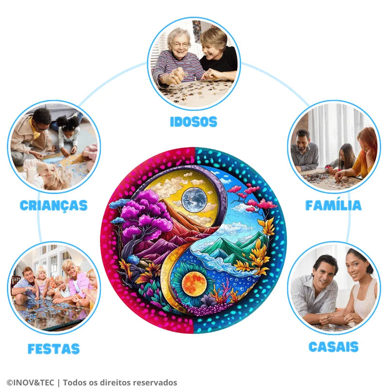 Quebra-Cabeça De Madeira Inova WOOD PUZZLE - Yin-Yang De Paisagem | Diversão Com Diversos Benefícios Para Crianças e Idosos