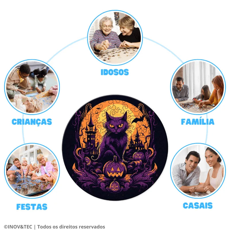 Quebra-Cabeça De Madeira Inova WOOD PUZZLE - Gato De Halloween | Diversão Com Diversos Benefícios Para Crianças e Idosos