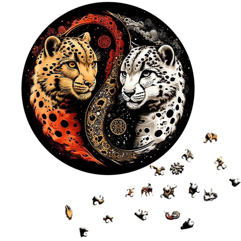 Quebra-Cabeça de Madeira Inova WOOD PUZZLE - Yin-Yang de Tigres | Diversão com Diversos Benefícios para Crianças e Idosos