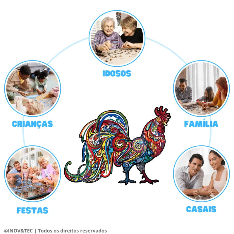 Quebra-Cabeça De Madeira Inova WOOD PUZZLE - Galo Carnavalesco | Diversão Com Diversos Benefícios Para Crianças e Idosos