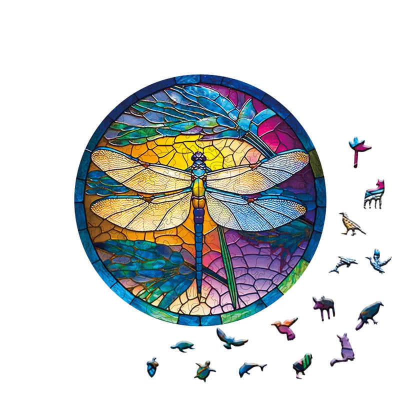 Quebra-Cabeça de Madeira Inova WOOD PUZZLE - Libélula Pôr do Sol | Diversão com Diversos Benefícios para Crianças e Idosos