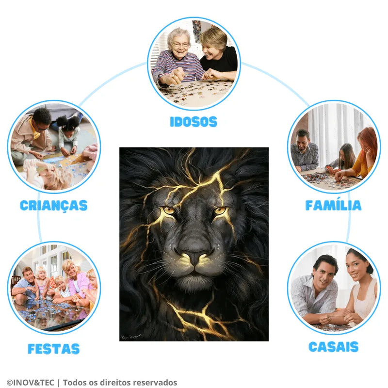 Quebra-Cabeça De Madeira Inova WOOD PUZZLE - Leão com Raios | Diversão Com Diversos Benefícios Para Crianças e Idosos