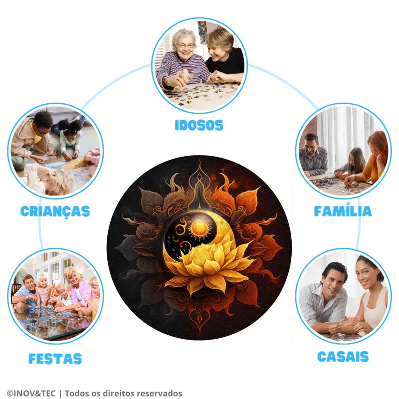 Quebra-Cabeça De Madeira Inova WOOD PUZZLE - Lua e Flor de Lótus | Diversão Com Diversos Benefícios Para Crianças e Idosos
