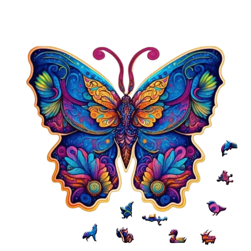 Quebra-Cabeça de Madeira Inova WOOD PUZZLE - Borboleta Florida | Diversão com Diversos Benefícios para Crianças e Idosos