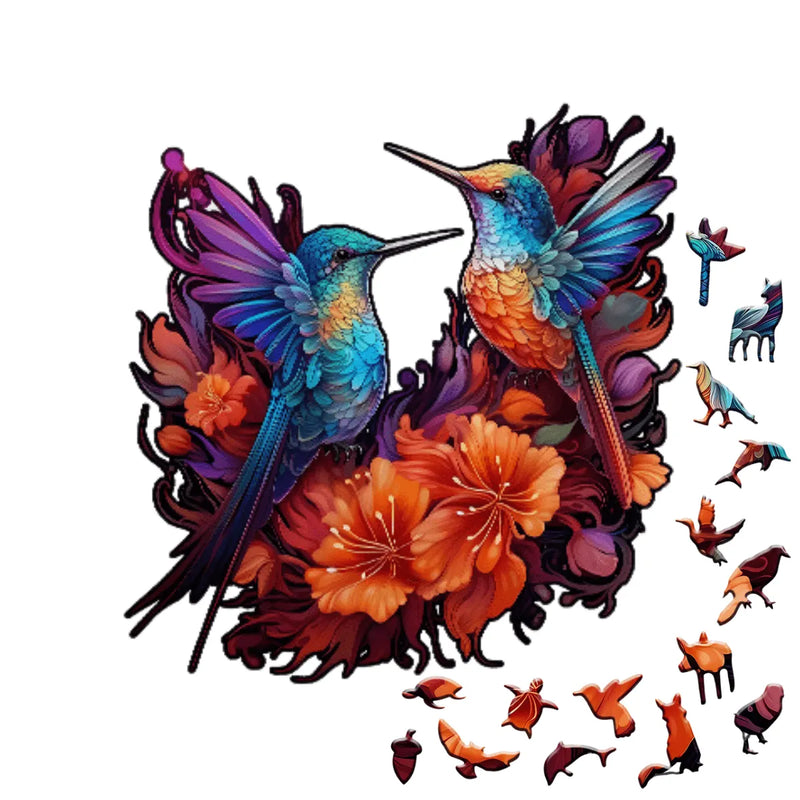 Quebra-Cabeça de Madeira Inova WOOD PUZZLE - Casal Beija-flores | Diversão com Diversos Benefícios para Crianças e Idosos
