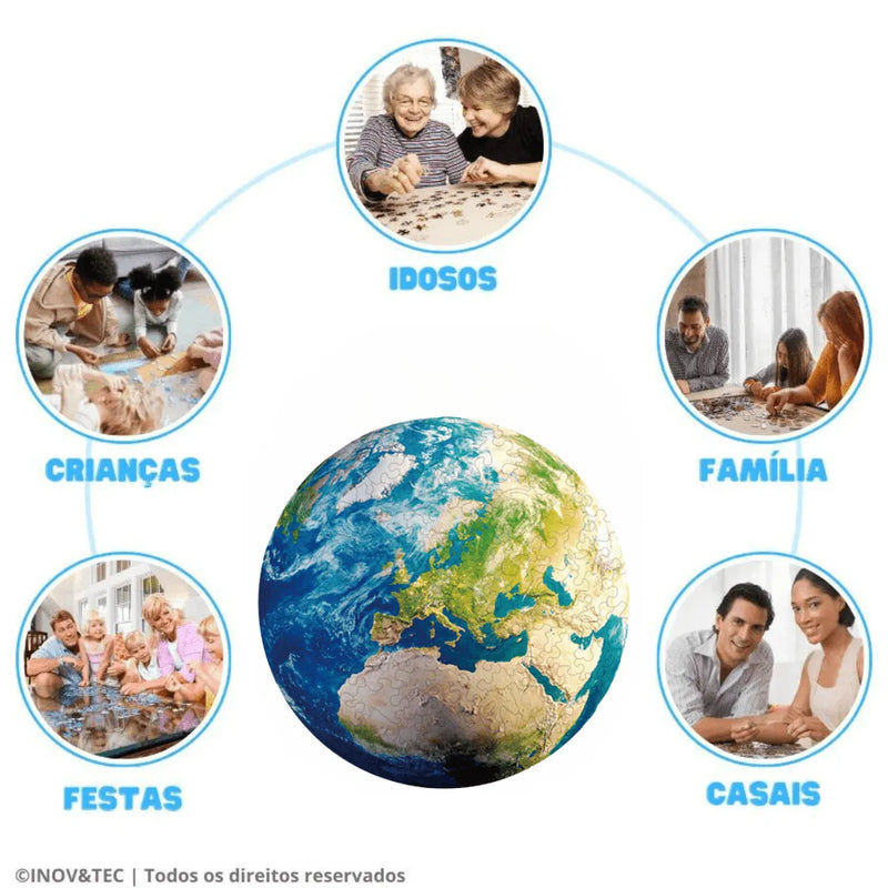 Quebra-Cabeça de Madeira Inova WOOD PUZZLE - Planeta Terra | Diversão com Diversos Benefícios para Crianças e Idosos