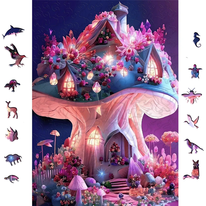 Quebra-Cabeça de Madeira Inova WOOD PUZZLE - Casa Cogumelo | Diversão com Diversos Benefícios para Crianças e Idosos