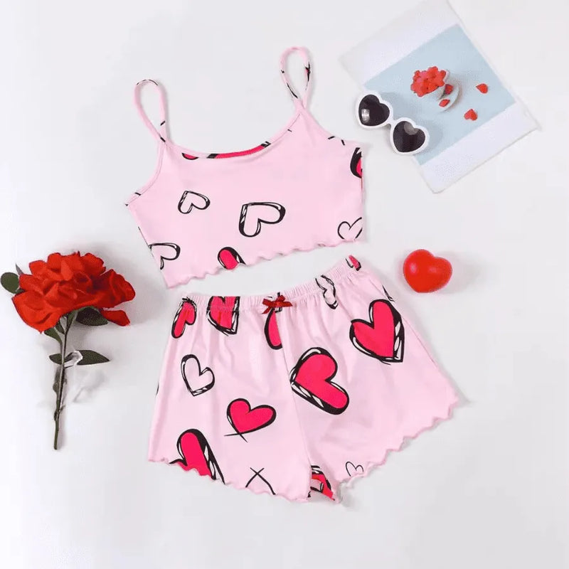Pijama Feminino LoveArt - Conjunto Top Cropped e Shorts Fresquinho LooseFit | Tecido Super Macio e Confortável