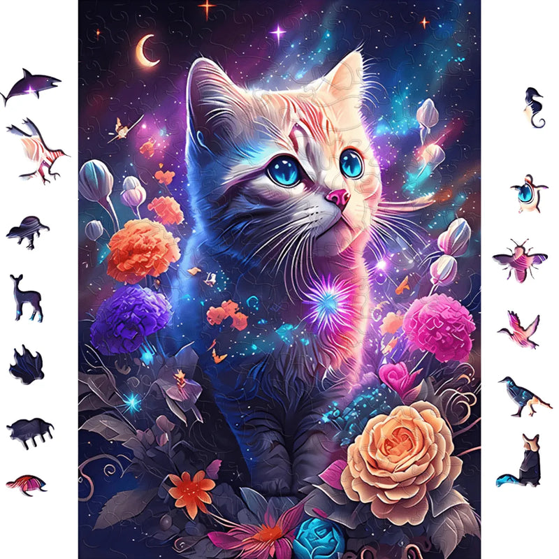 Quebra-Cabeça de Madeira Inova WOOD PUZZLE - Gato Sonhador | Diversão com Diversos Benefícios para Crianças e Idosos
