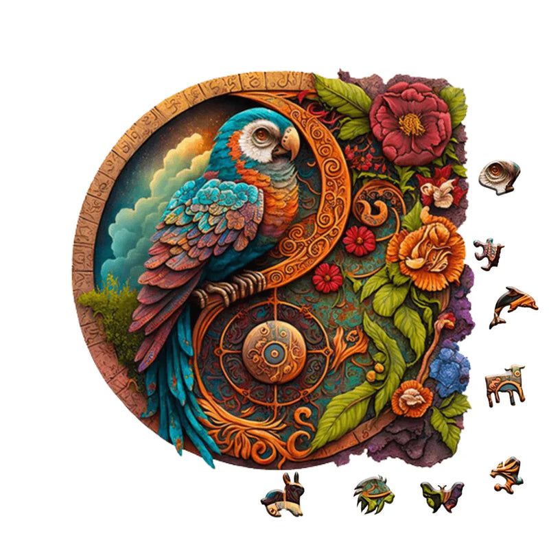 Quebra-Cabeça de Madeira Inova WOOD PUZZLE - Arara Colorida | Diversão com Diversos Benefícios para Crianças e Idosos