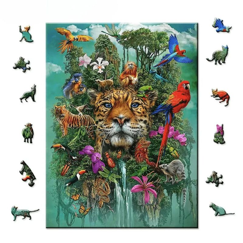 Quebra-Cabeça de Madeira Inova WOOD PUZZLE - Leopardo e Árvore | Diversão com Diversos Benefícios