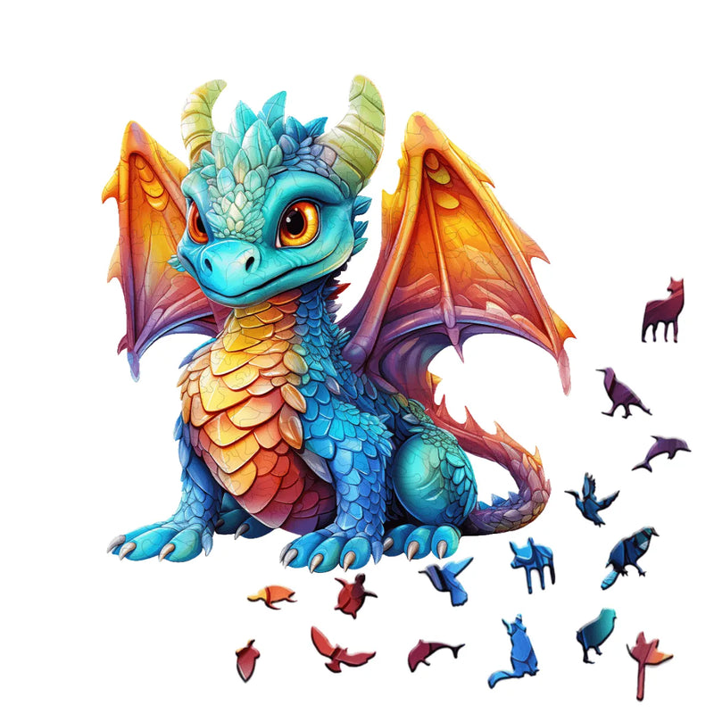 Quebra-Cabeça de Madeira Inova WOOD PUZZLE - Dragão Bebê | Diversão com Diversos Benefícios para Crianças e Idosos