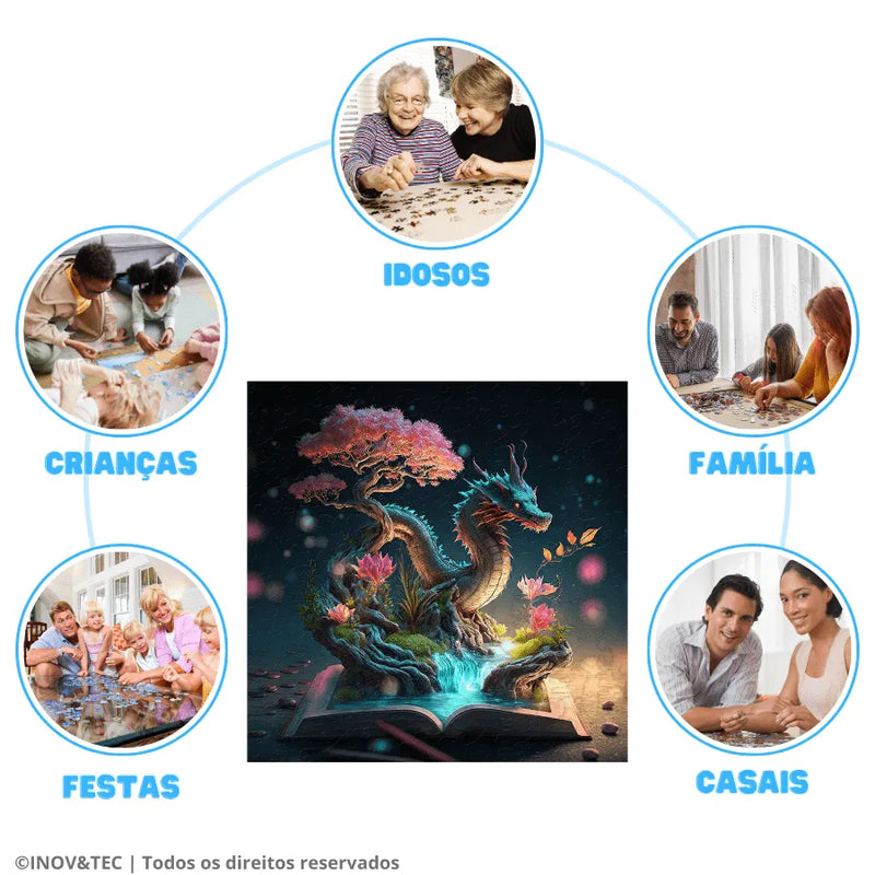 Quebra-Cabeça De Madeira Inova WOOD PUZZLE - Dragão Encantado | Diversão Com Diversos Benefícios