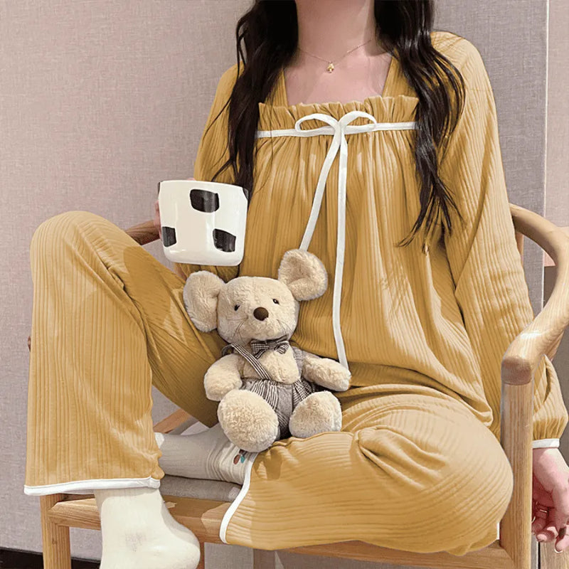 Pijama Feminino lacing - Conjunto Camisa Longa e Calça | Tecido Algodão e Poliéster Super Macio e Confortável