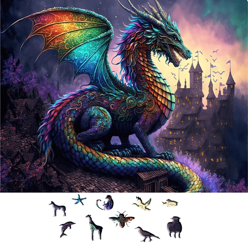 Quebra-Cabeça de Madeira Inova WOOD PUZZLE - Dragão do Reino | Diversão com Diversos Benefícios para Crianças e Idosos