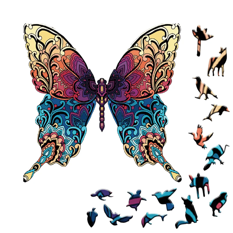 Quebra-Cabeça de Madeira Inova WOOD PUZZLE - Borboleta Vibrante  | Diversão com Diversos Benefícios para Crianças e Idosos