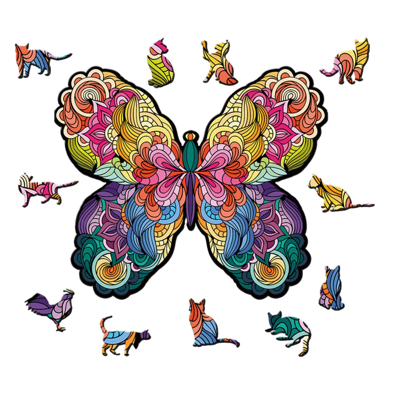 Quebra-Cabeça de Madeira Inova WOOD PUZZLE - Borboleta Mandala | Diversão com Diversos Benefícios para Crianças e Idosos