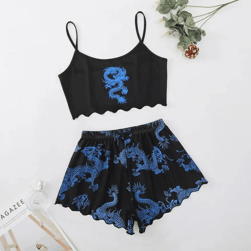 Pijama Feminino Dragon - Conjunto Top Cropped e Shorts Fresquinho LooseFit | Tecido Super Macio e Confortável