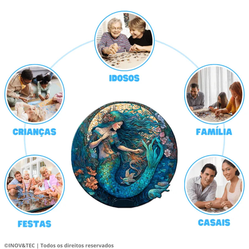 Quebra-Cabeça De Madeira Inova WOOD PUZZLE - Sereia Com Flores | Diversão Com Diversos Benefícios Para Crianças e Idosos