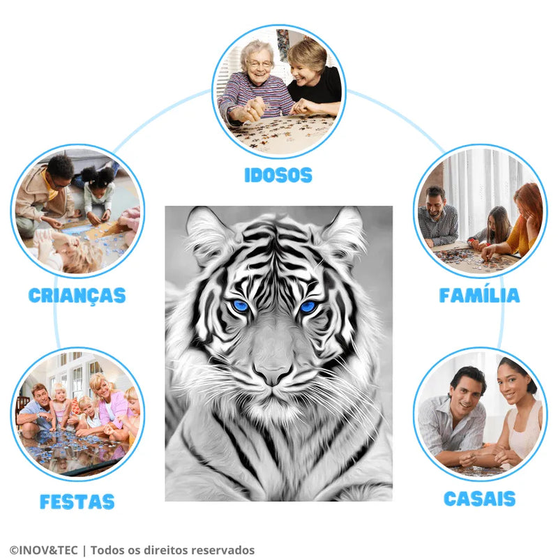 Quebra-Cabeça De Madeira Inova WOOD PUZZLE - Tigre Branco | Diversão Com Diversos Benefícios