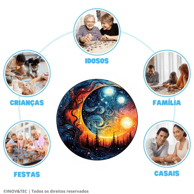 Quebra-Cabeça de Madeira Inova WOOD PUZZLE - Lua Céu de Inverno | Diversão com Diversos Benefícios