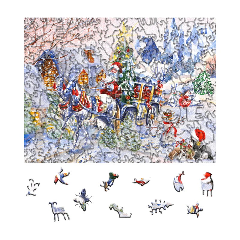 Quebra-Cabeça de Madeira Inova WOOD PUZZLE - Vilarejo Natalino | Diversão com Diversos Benefícios para Crianças e Idosos