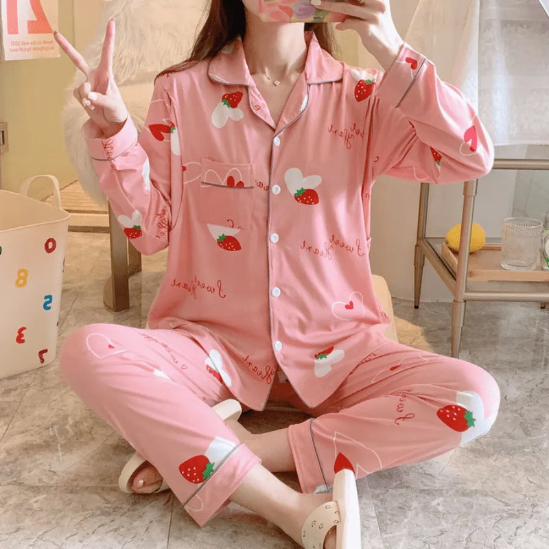 Pijama Feminino Fluffy Conjunto Com Calça e Camisa de Botão 100% Algodão | Conforto Total