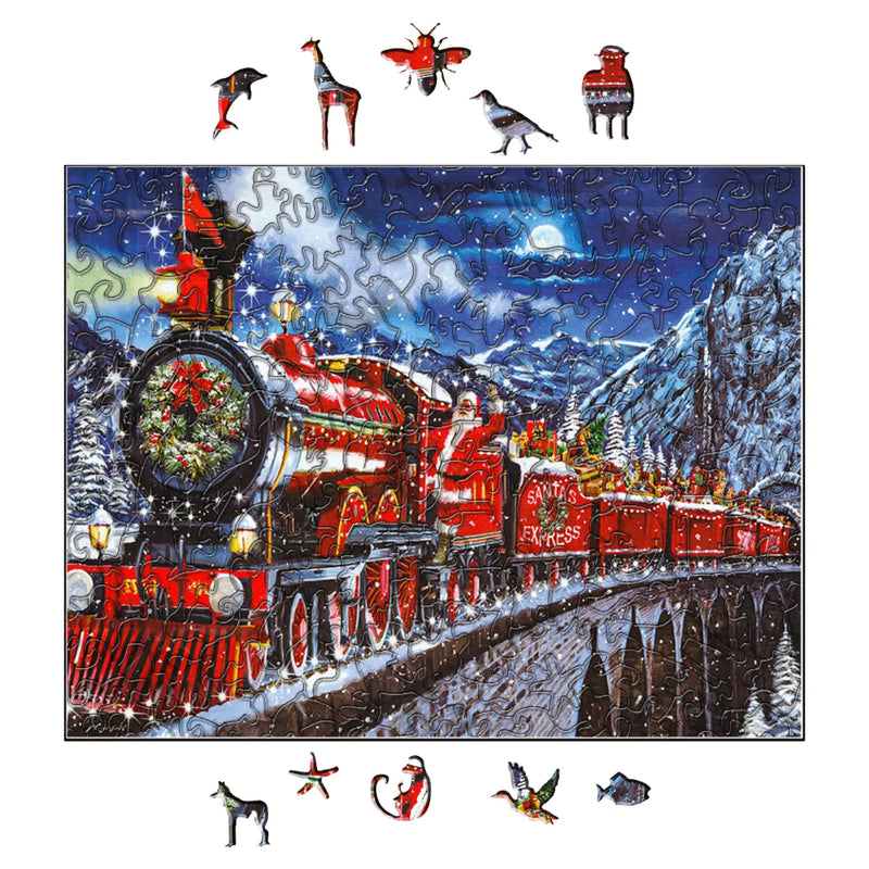 Quebra-Cabeça de Madeira Inova WOOD PUZZLE - Trem Natalino | Diversão com Diversos Benefícios para Crianças e Idosos