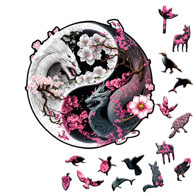 Quebra-Cabeça de Madeira Inova WOOD PUZZLE - Yin Yang Dracônico | Diversão com Diversos Benefícios para Crianças e Idosos
