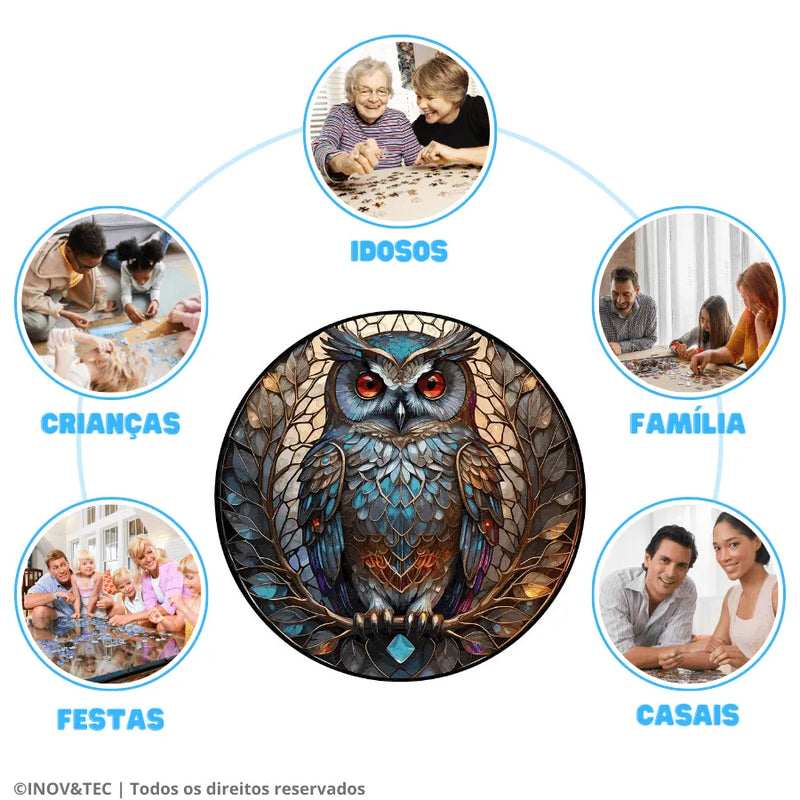 Quebra-Cabeça De Madeira Inova WOOD PUZZLE - Coruja Em Vitral | Diversão Com Diversos Benefícios Para Crianças e Idosos