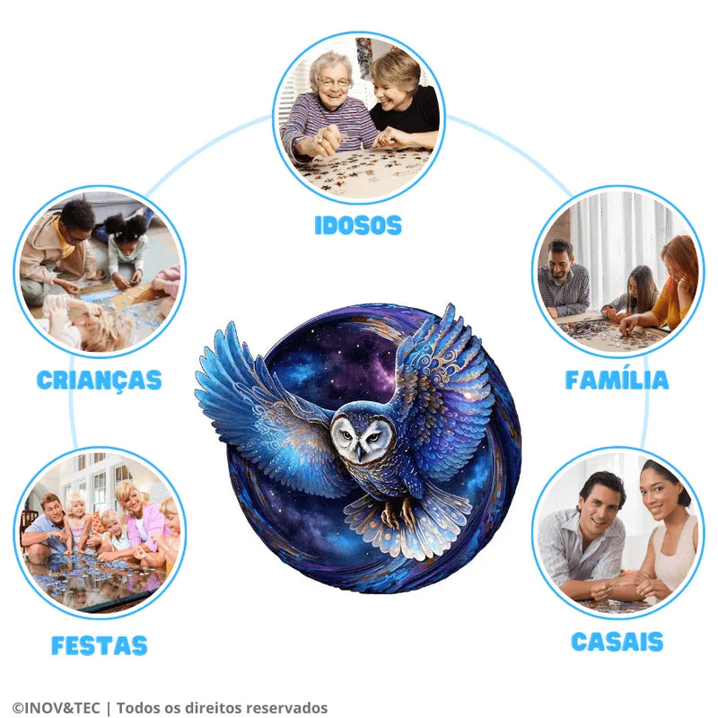 Quebra-Cabeça De Madeira Inova WOOD PUZZLE - Coruja Estrelada | Diversão Com Diversos Benefícios