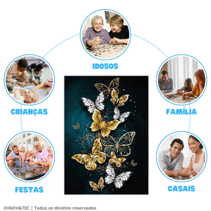 Quebra-Cabeça De Madeira Inova WOOD PUZZLE - Borboletas Douradas | Diversão Com Diversos Benefícios Para Crianças e Idosos