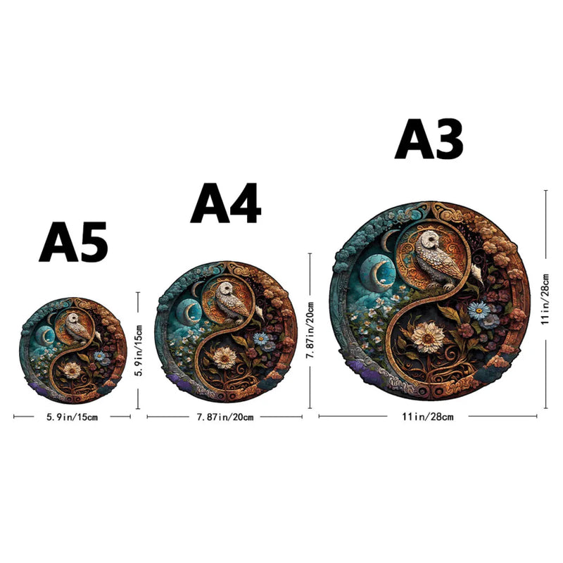 Quebra-Cabeça de Madeira Inova WOOD PUZZLE - Corujas Yin-Yang | Diversão com Diversos Benefícios