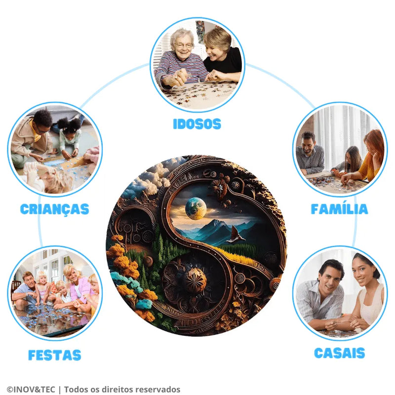 Quebra-Cabeça De Madeira Inova WOOD PUZZLE - Yin Yang Natureza | Diversão Com Diversos Benefícios Para Crianças e Idosos