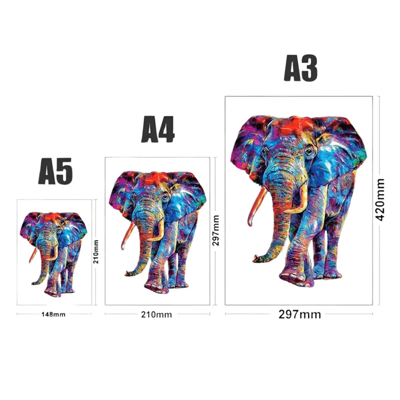 Quebra-Cabeça de Madeira Inova WOOD PUZZLE - Elefante Aquarela | Diversão com Diversos Benefícios para Crianças e Idosos