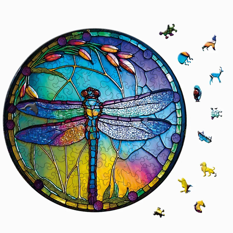 Quebra-Cabeça de Madeira Inova WOOD PUZZLE - Libélula em Vitral | Diversão com Diversos Benefícios para Crianças e Idosos