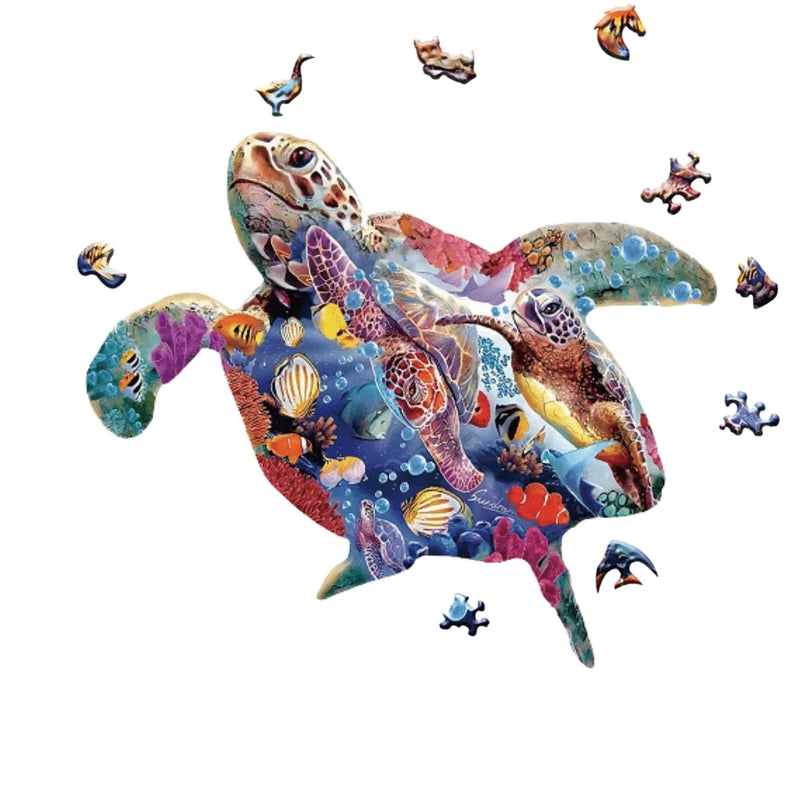 Quebra-Cabeça de Madeira Inova WOOD PUZZLE - Tartaruga Oceânica | Diversão com Diversos Benefícios para Crianças e Idosos
