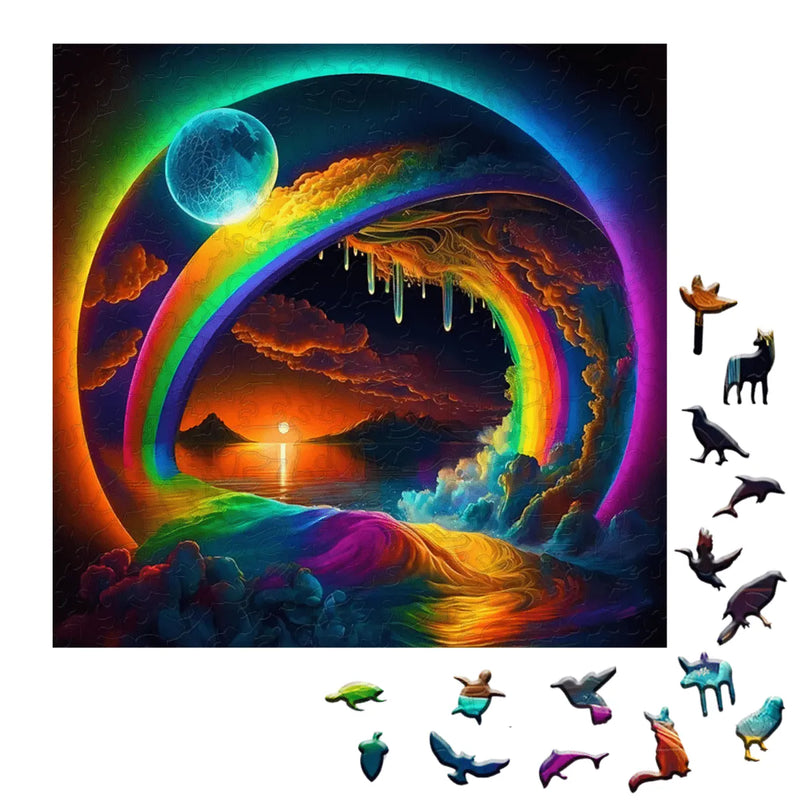 Quebra-Cabeça de Madeira Inova WOOD PUZZLE - Arco-íris no Horizonte | Diversão com Diversos Benefícios