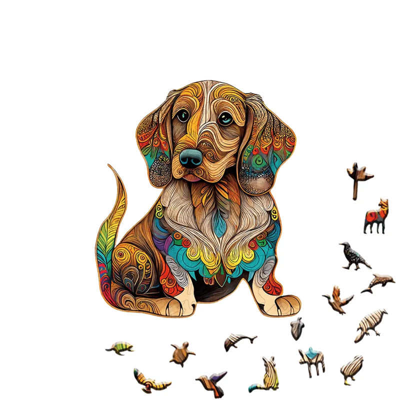Quebra-Cabeça de Madeira Inova WOOD PUZZLE - Cão Entalhado | Diversão com Diversos Benefícios para Crianças e Idosos