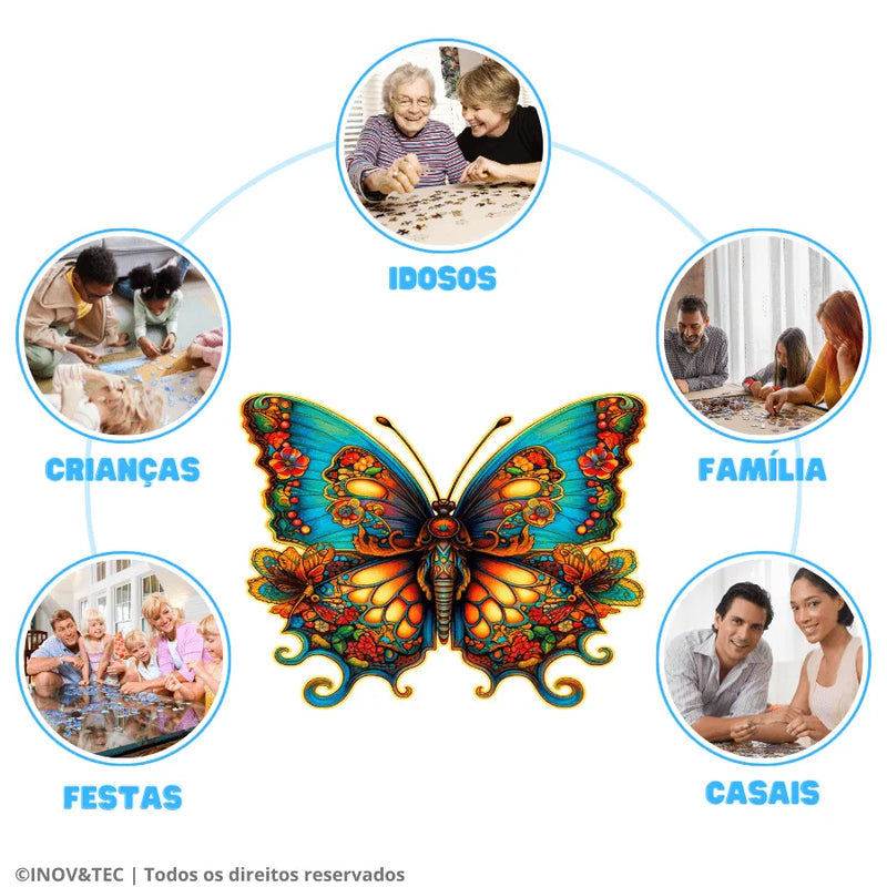 Quebra-Cabeça De Madeira Inova WOOD PUZZLE - Borboleta em Vitral | Diversão Com Diversos Benefícios Para Crianças e Idosos