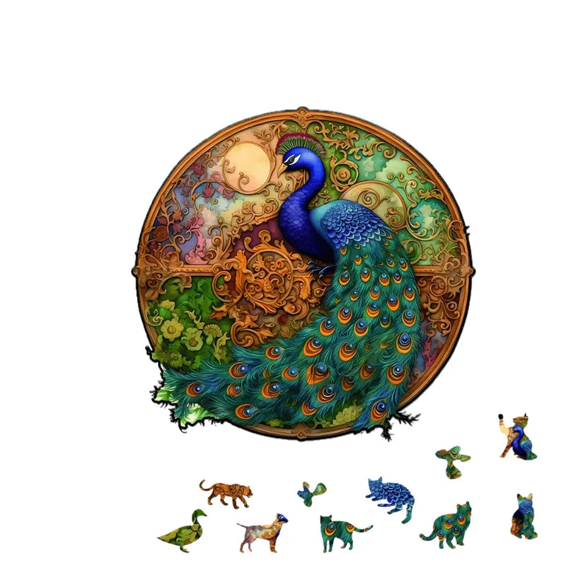 Quebra-Cabeça De Madeira Inova WOOD PUZZLE - Pavão Rei | Diversão Com Diversos Benefícios Para Crianças e Idosos