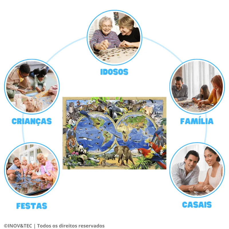 Quebra-Cabeça De Madeira Inova WOOD PUZZLE - Globo Selvagem | Diversão Com Diversos Benefícios Para Crianças e Idosos
