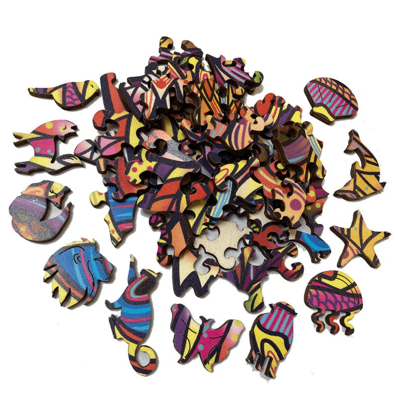 Quebra-Cabeça de Madeira Inova WOOD PUZZLE - Gato Aquarela | Diversão com Diversos Benefícios para Crianças e Idosos