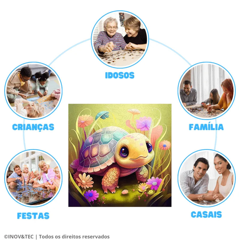 Quebra-Cabeça De Madeira Inova WOOD PUZZLE - Tartaruga Fofa | Diversão Com Diversos Benefícios Para Crianças e Idosos