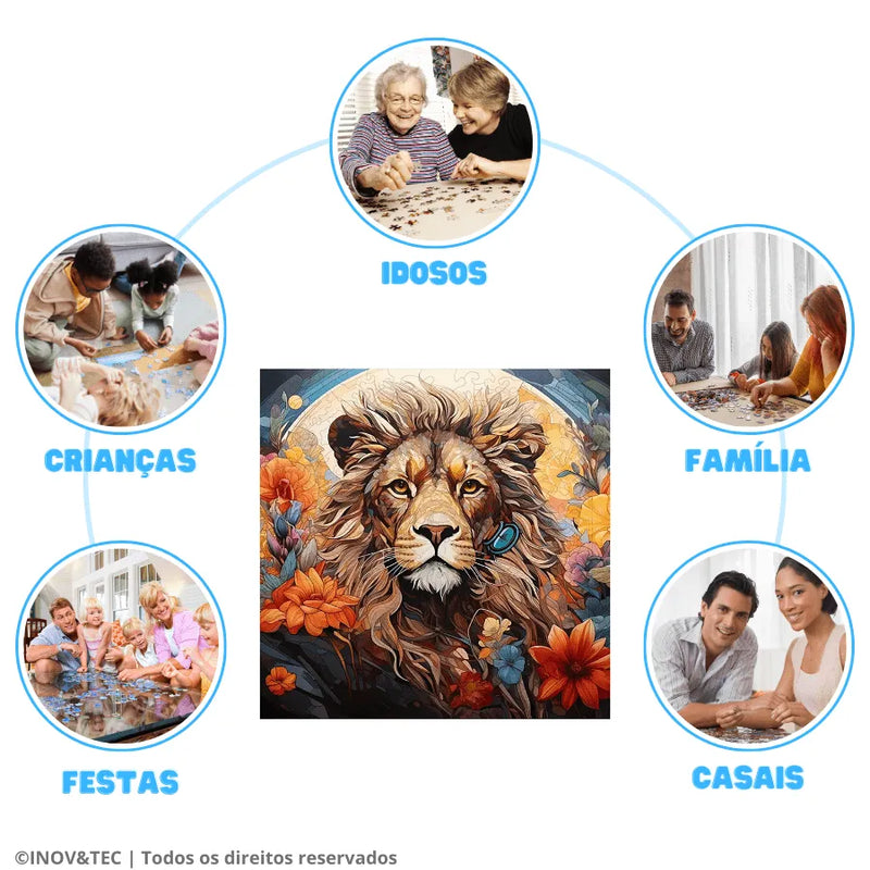 Quebra-Cabeça De Madeira Inova WOOD PUZZLE - Leão Florido | Diversão Com Diversos Benefícios Para Crianças e Idosos