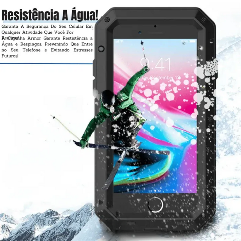 Capinha de Celular para IPhone com Vidro Temperado e Estrutura de Alumínio com Proteção 360° Metal Armor