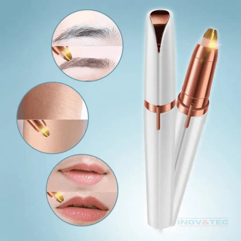 Caneta Depiladora de Sobrancelha e Pelos Faciais Indolor | BRINDE Stencil Para Maquiagem Perfeita e Resultado De Salão em Segundos!