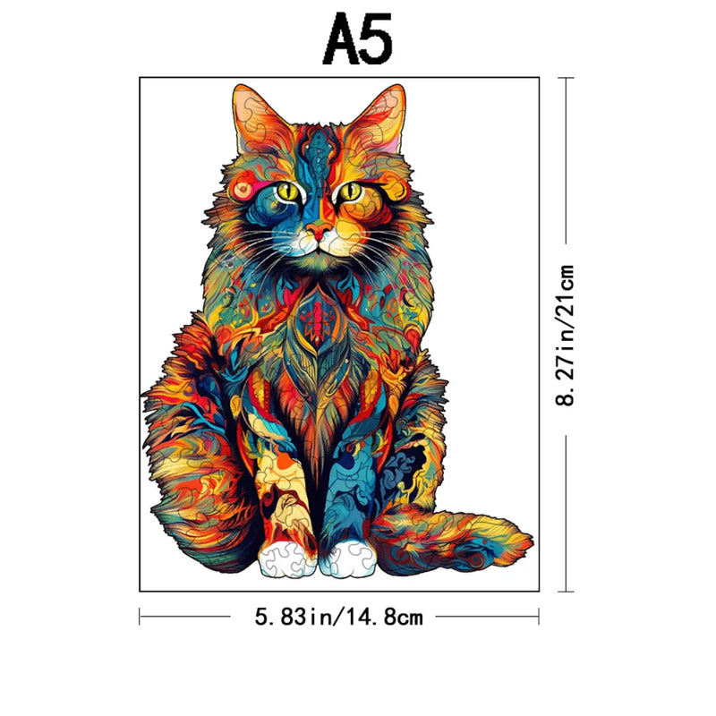 Quebra-Cabeça de Madeira Inova WOOD PUZZLE - Gato Aquarela | Diversão com Diversos Benefícios para Crianças e Idosos