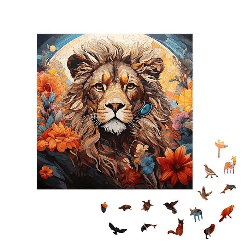 Quebra-Cabeça De Madeira Inova WOOD PUZZLE - Leão Florido | Diversão Com Diversos Benefícios Para Crianças e Idosos